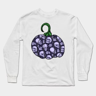Purple Gothic Halloween Skull and Roses Pumpkin Long Sleeve T-Shirt